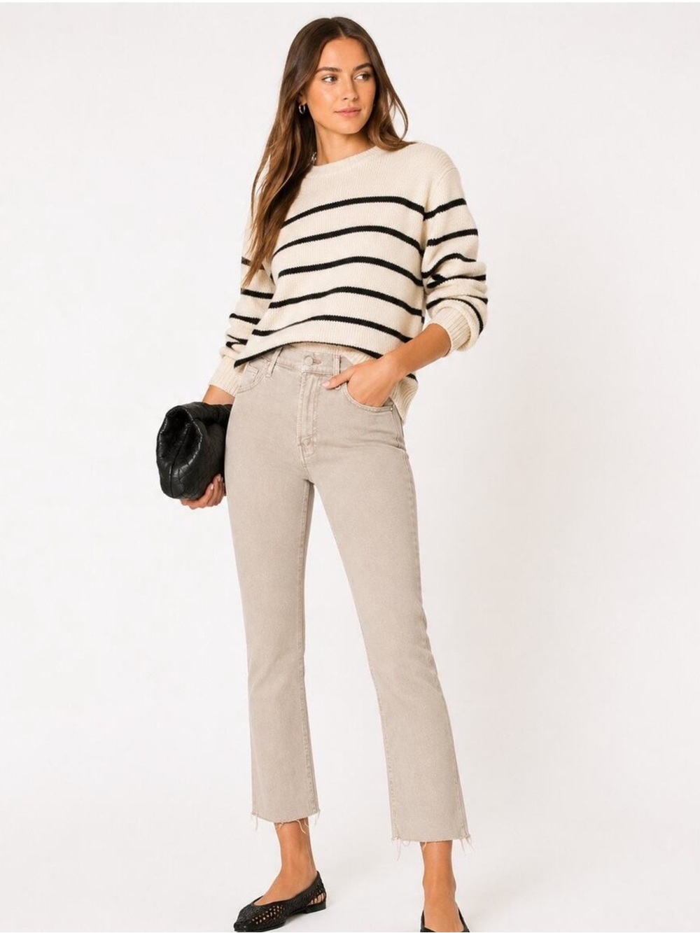 MOTHER Women’s Taupe Kick Flare Jeans Size 31 NWT Raw Hem